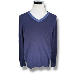 Neiman Marcus Sweater Mens Large 100% Cashmere Blue Gray Green V-Neck Colorblock